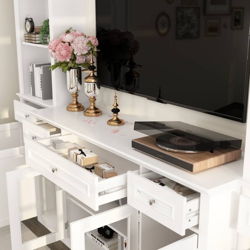 104.3"x82.3" Complete Entertainment Wall Unit White TV Stand Display