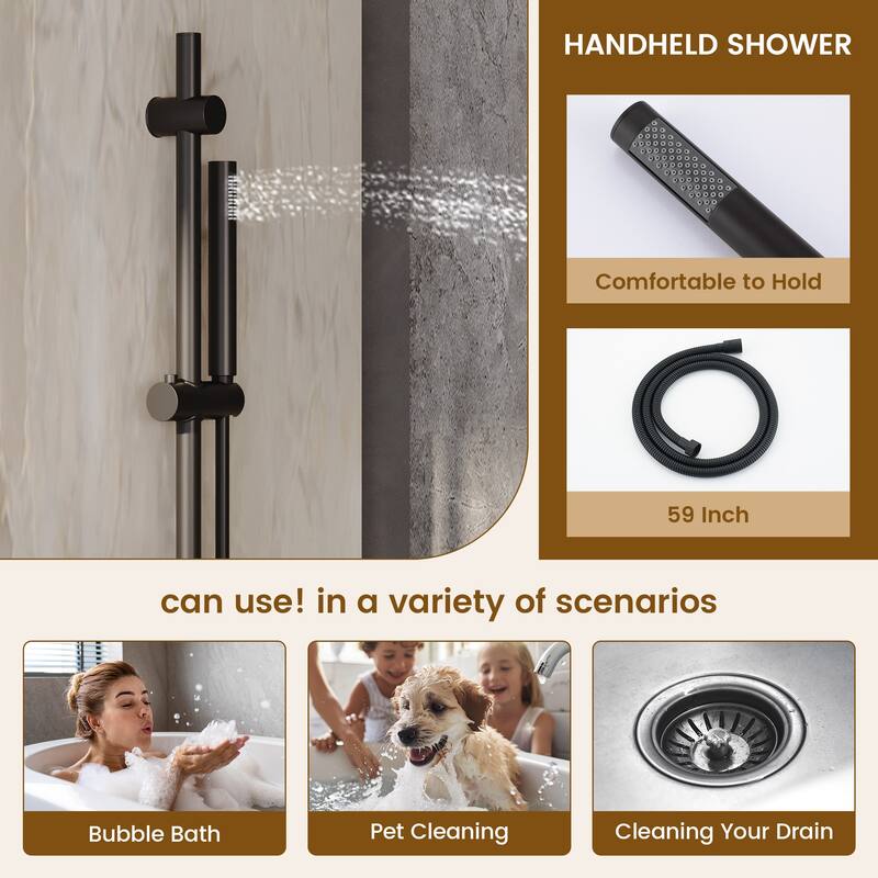 3-Spray Pressure Balanced 10 in. Wall Mount Fixed and Handheld Dual Shower Head 2.5 GPM with Adjustable Slide Bar and 3-Body Jet