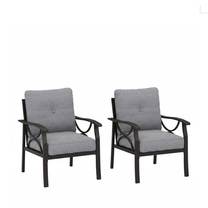 Set of 2 Metal Armchairs, Khaki Frame with Gray Cushions