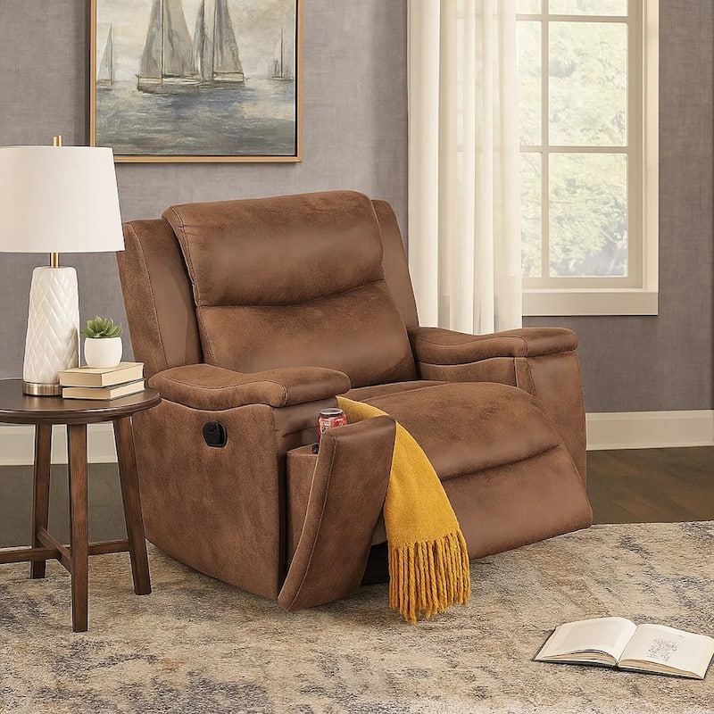 Verra Manual Recliner Lounge Chair, Walnut Tufted Faux Leather