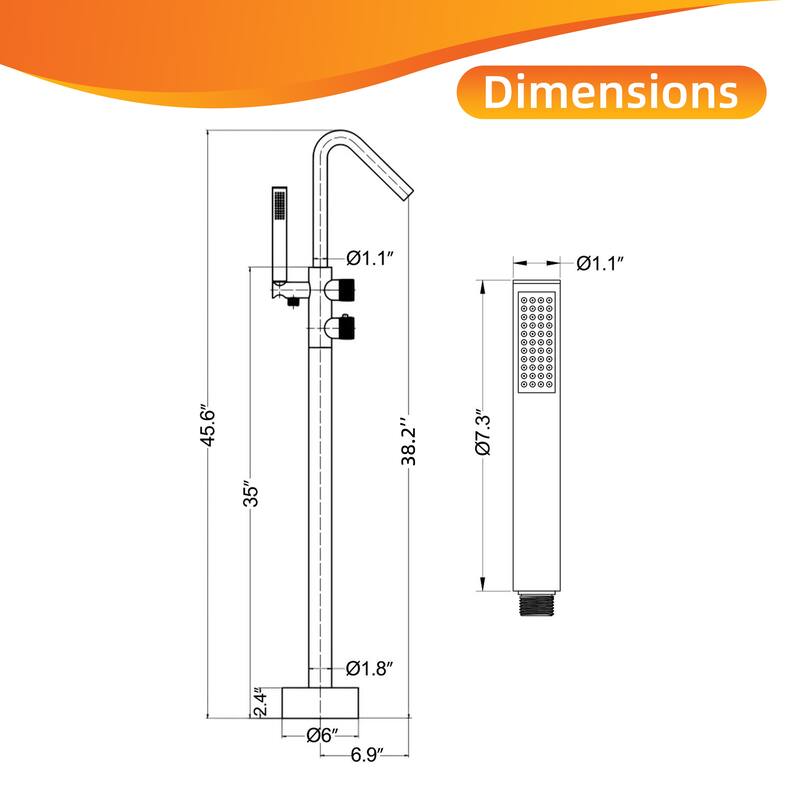 Modland Freestanding Thermostatic Bathtub Faucet with Hand Shower Outdoor 316 Stainless Steel