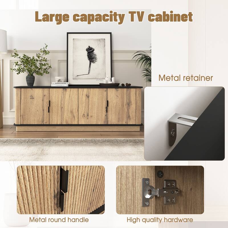 Four-Door MDF TV Cabinet, Multi-functional Storage, Metal Rounded Corner Design, 55*15.7*18.9 inches