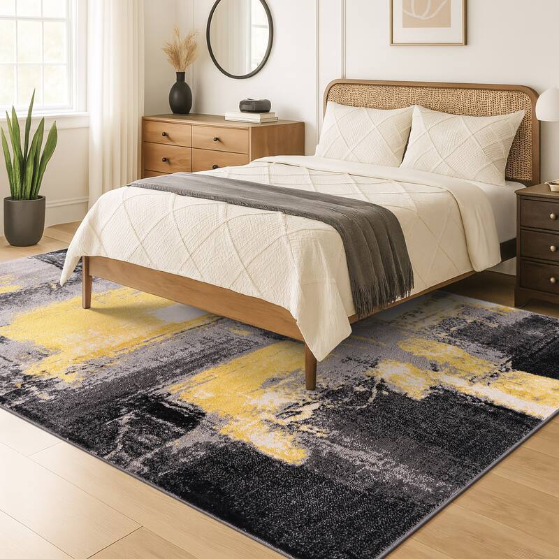 World Rug Gallery Contemporary Abstract Watercolor Yellow Area Rug