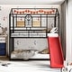 preview thumbnail 18 of 23, Modern Twin Over Twin Metal Floor Bunk Bed with Ladder and Slide, House Shaped Metal Bedframe with Roof for Kids, Space-Saving Black+Red - Twin