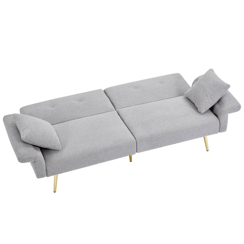 Upholstered Accent Loveseat Sofa With Side Pocket,Folding Sleeper Sofa Bed With Foldable Armrest