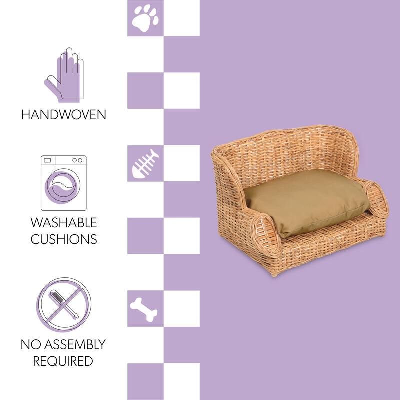 Classic Rattan Dog Daybed with Machine-Washable Cushion