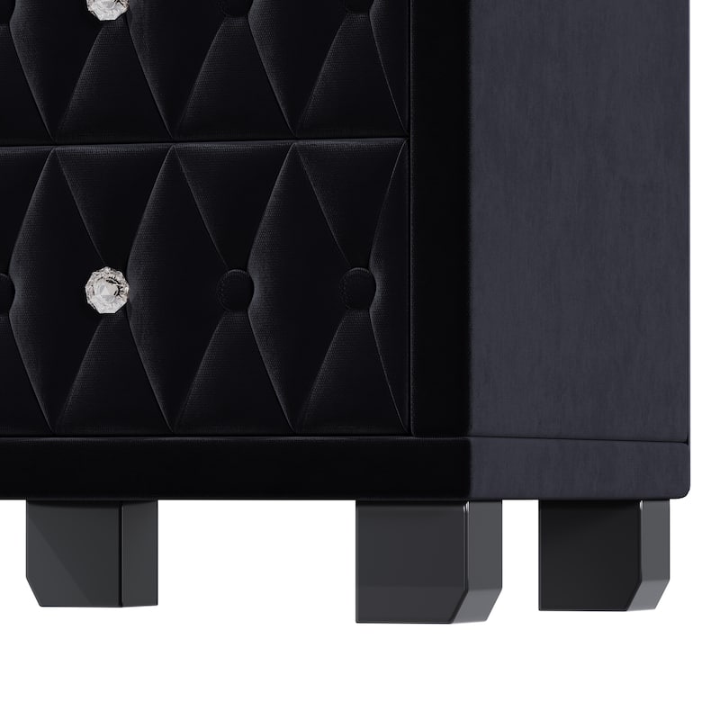 Roomfitters Elegant Velvet Nightstand with 2 Drawers and Crystal Handle, Tufted Storage Bedside Table