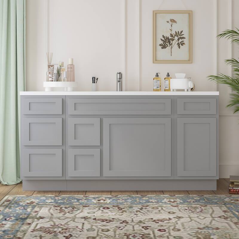 Vanity Art 66" Oak Freestanding Bathroom Vanity Cabinet without Top