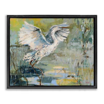 Stupell Radiant Crane at Pond Framed Floater Canvas Wall Art Design By Dusza