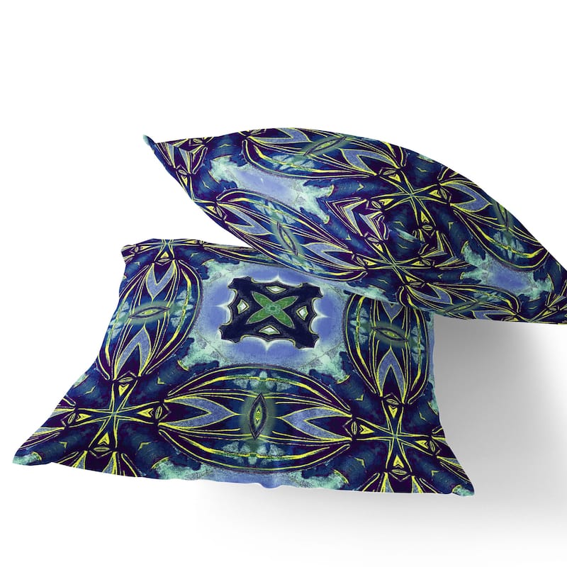 HomeRoots Set of Two 16" X 16" Blue and Green Blown Seam Floral Indoor Outdoor Throw Pillow - 16.00' X '16.00' X '5.00
