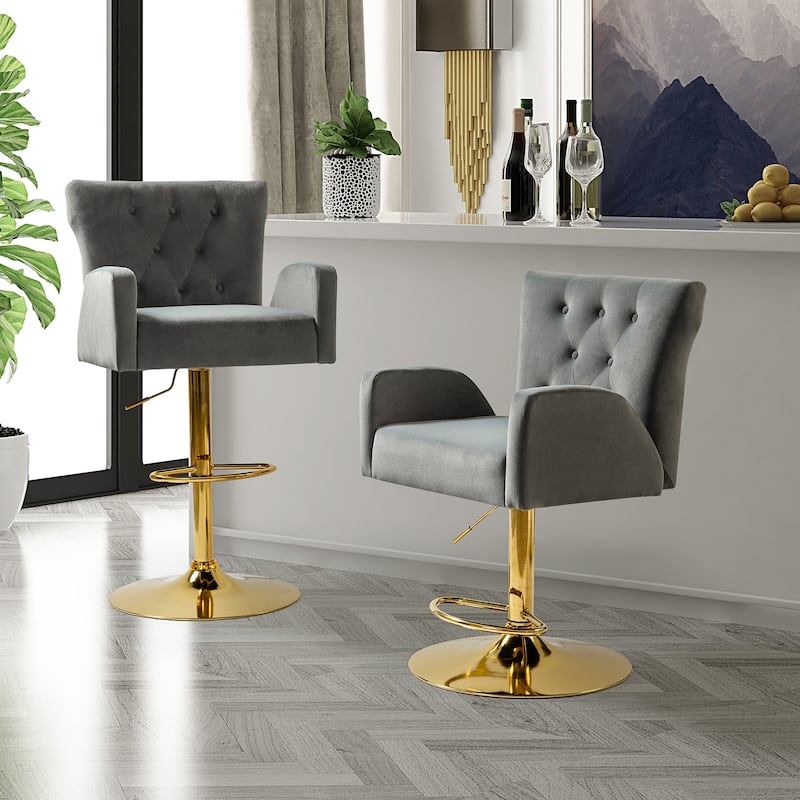 Loreto Modern Tufted Velvet Swivel chair with Adjustable Height Set of 2 by HULALA HOME