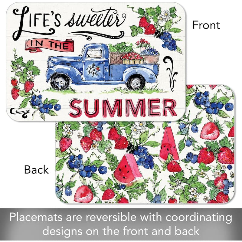 Sweet Summer 4 Pack Reversible Easy Care Flexible Plastic Placemats Made in The USA BPA Free Easily Wipes Clean