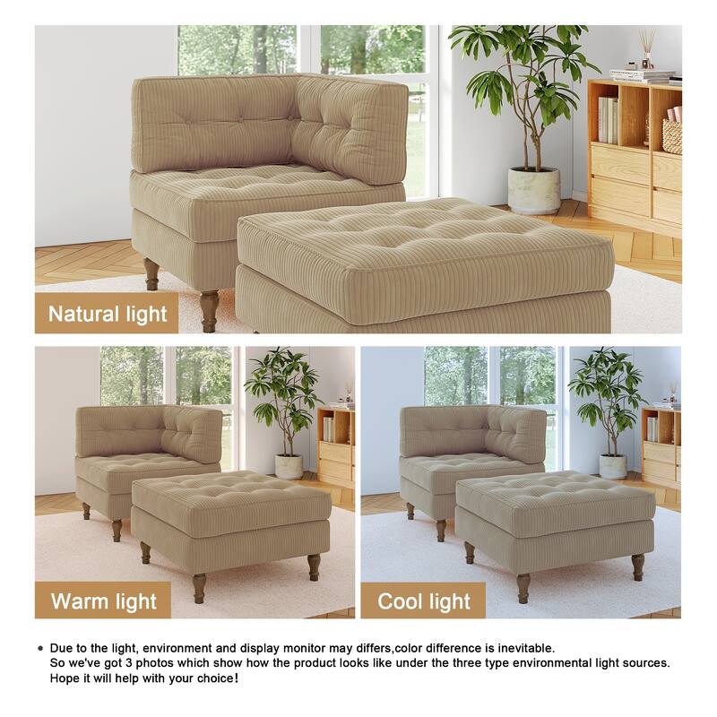 Corduroy L-shape Modular Corner Sectional Sofa with Reversible Storage Ottoman