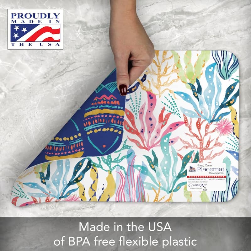Along The Coast 4 Pack Reversible Easy Care Flexible Plastic Placemats Made in The USA BPA Free Easily Wipes Clean