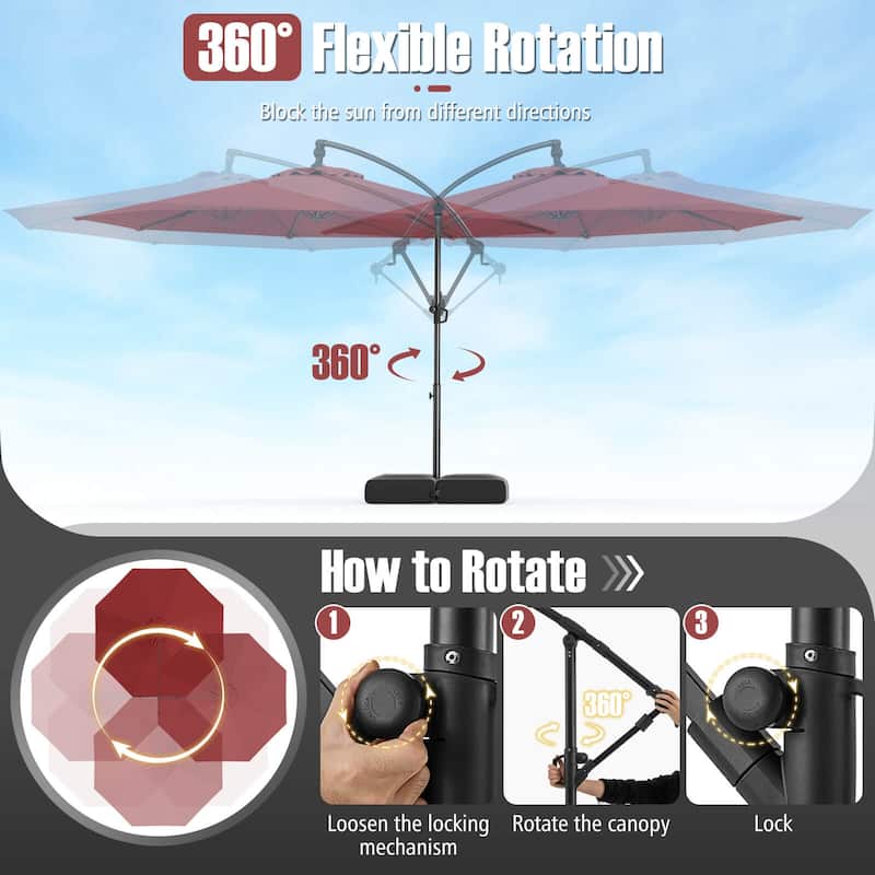Costway 10 FT Offset Hanging Umbrella with Base Patio Cantilever