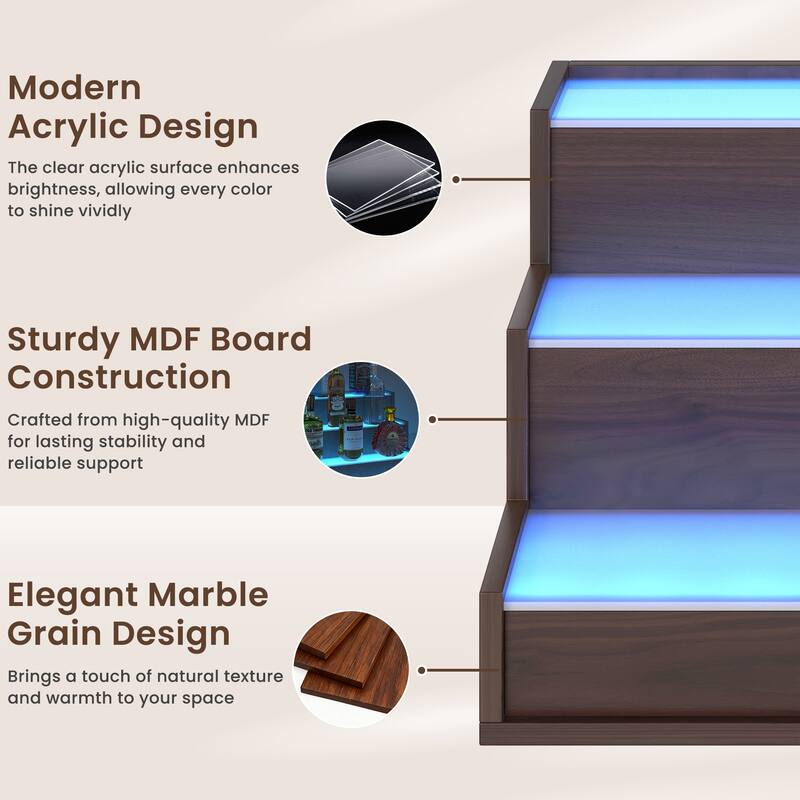 EROMMY LED Lighted Wine & Liquor Display Shelf with Remote, 3-Tier Tabletop Bar Rack, USB Powered