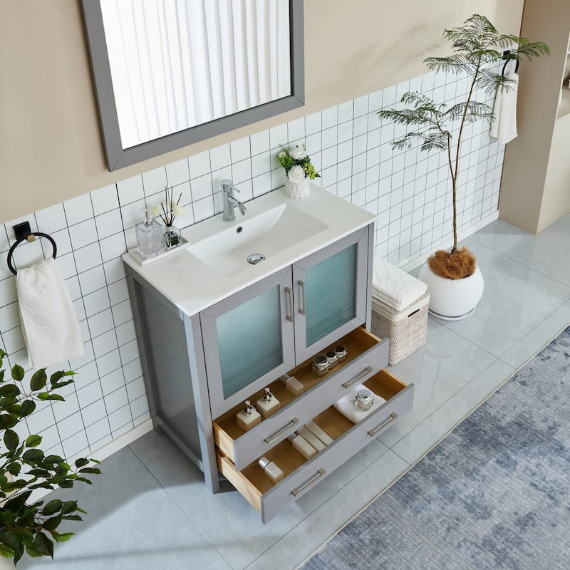 Vanity Art 36-Inch Single Sink Bathroom Vanity Set Dove-Tailed Drawers, 1 Cabinets, 1 Shelf, Soft-Closing Doors with Free Mirror