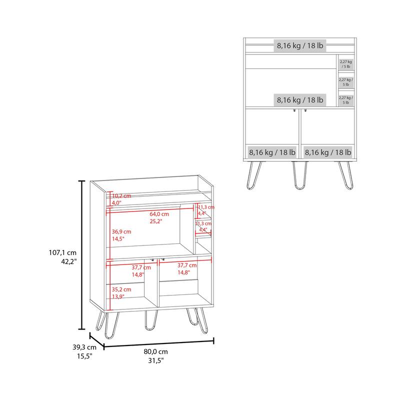 Otho Bar Cabinet with Drop-Down Door, Wine Storage, Open Shelves, and Hairpin Legs