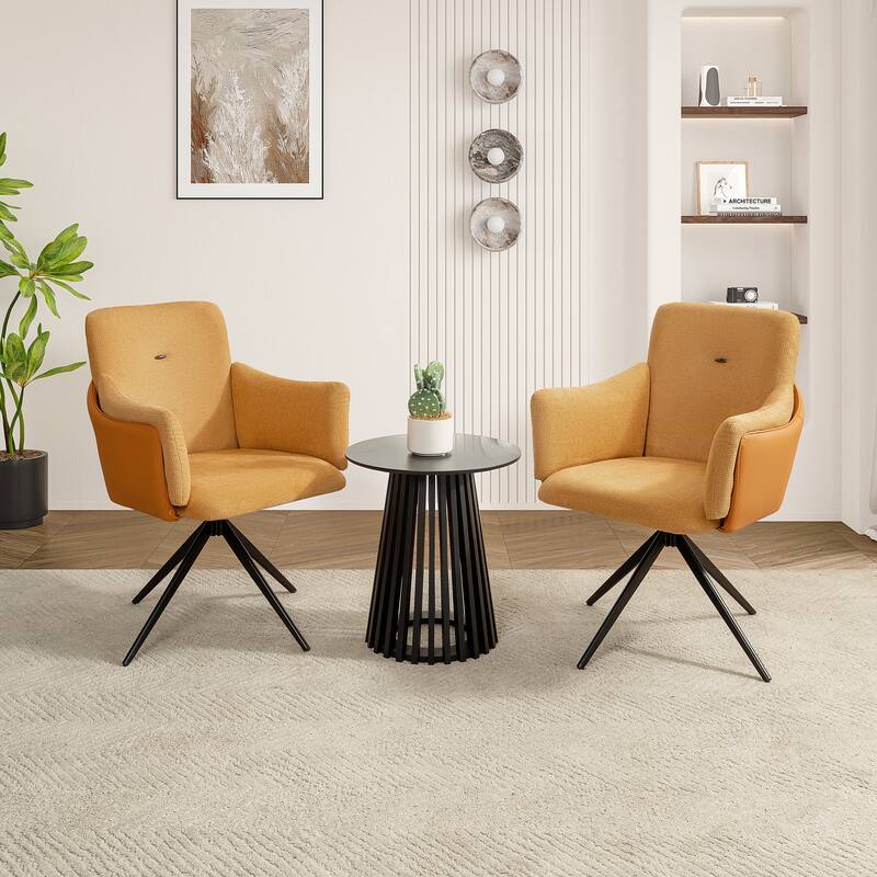 360° Swivel Home Office Desk Chairs Set of 2,Dining Chairs with Arm, Upholstered Bedroom Chairs with Metal Base