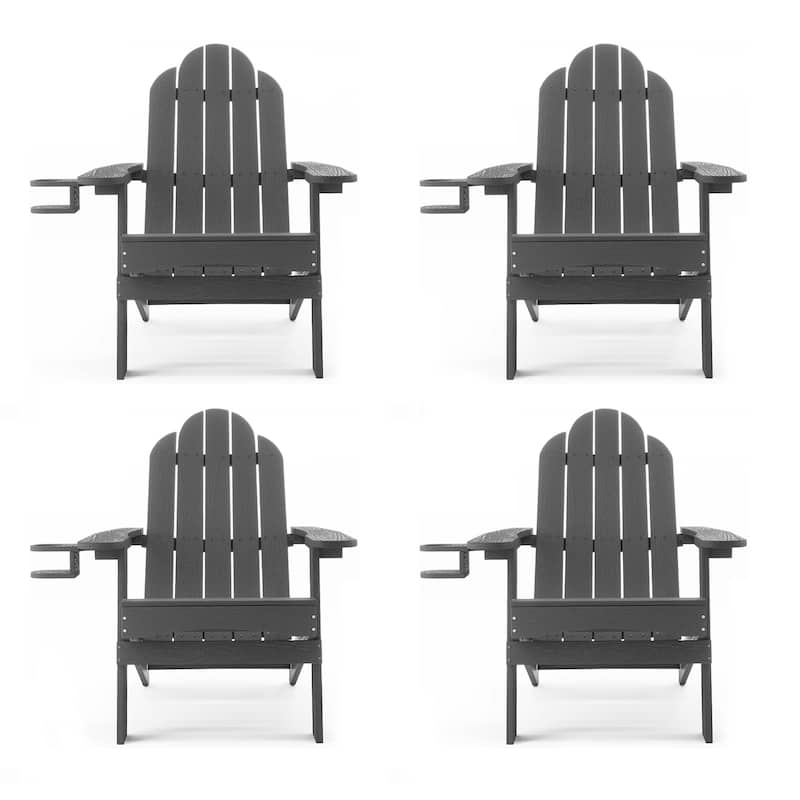 Foldable HDPS Plastic Weather Resistant Outdoor Patio Folding Adirondack Chairs With Cup Holder Set of 4 - 35"D x 30"W x 36.2"H