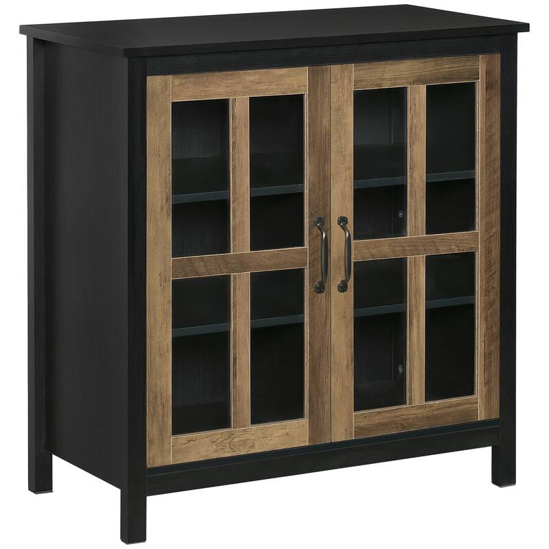 HOMCOM Kitchen Sideboard, Glass Door Buffet Cabinet, Accent Cupboard with Adjustable Storage Shelf for Living Room
