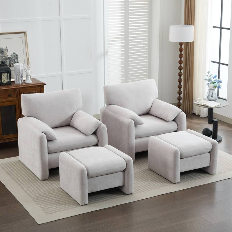 Chenille Single Sofa Chair & Ottoman Set