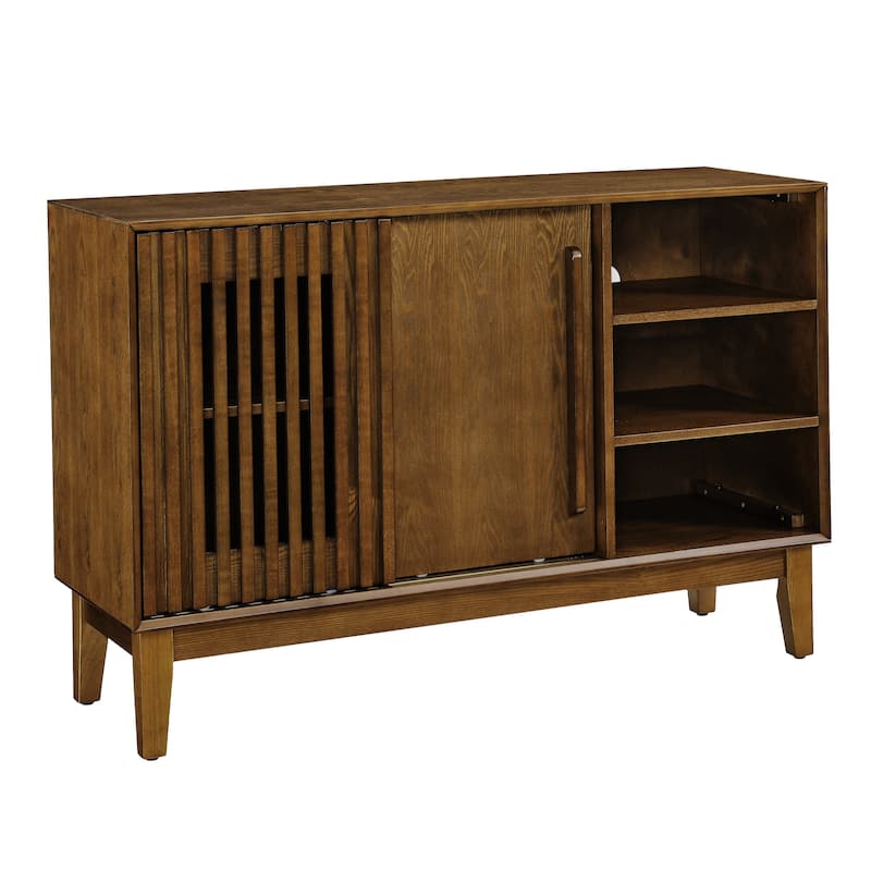 Roomfitters Sideboard Buffet Cabinet, Fluted Walnut Storage Console, TV Stand & Entryway Organizer, Walnut Brown