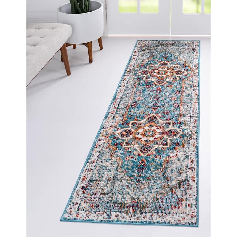 Traditional Kosmas Collection Area Rug - Turquoise - 2'2"x6'