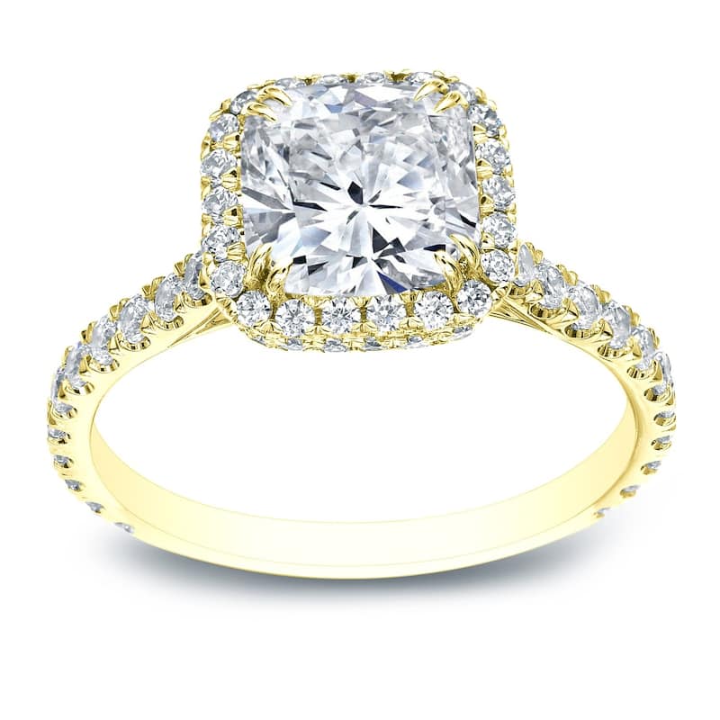 Auriya 18k Gold 2 carat TW Cushion-cut Halo Diamond Engagement Ring Certified (H-I, SI1-SI2) - Yellow - 4
