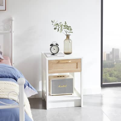 15.75" Rattan End table with drawer,Modern nightstand,side table for living room,bedroom