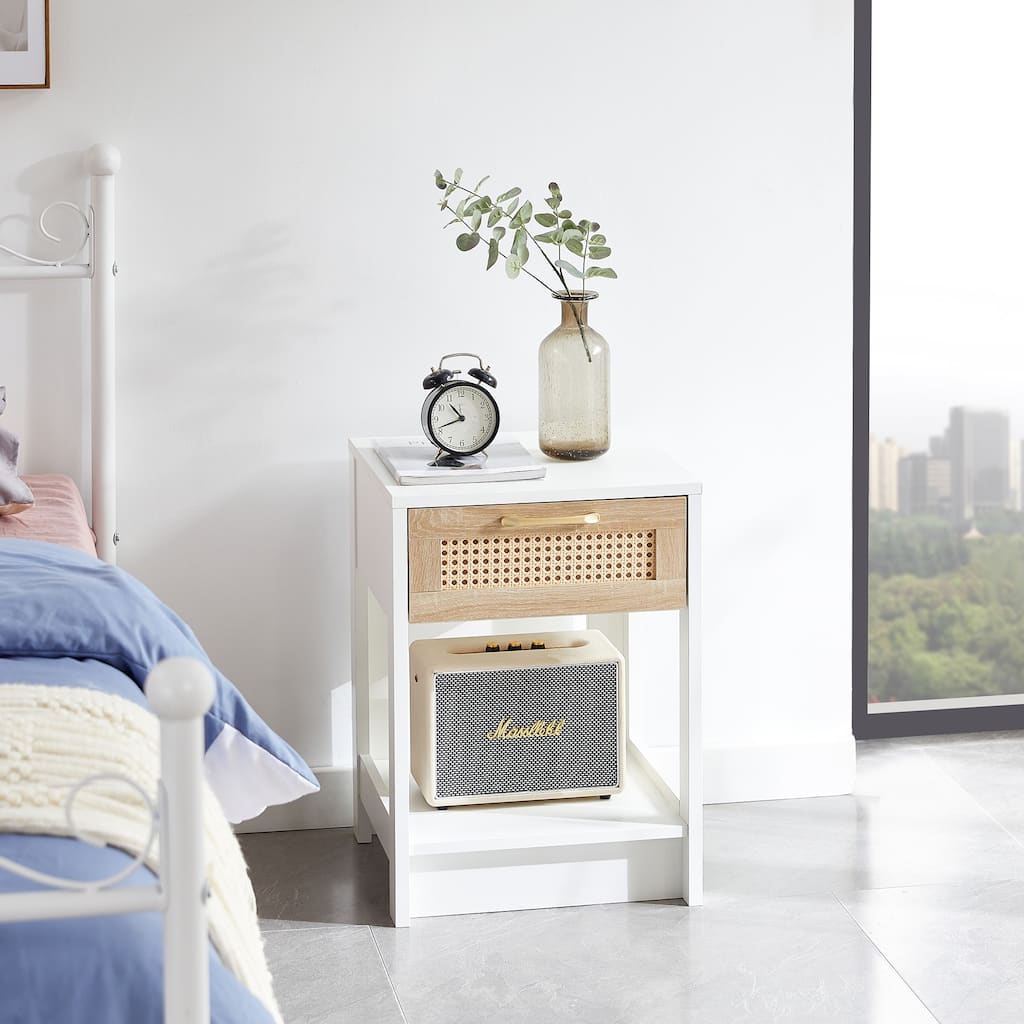 15.75" Rattan End table with drawer,Modern nightstand,side table for living room,bedroom