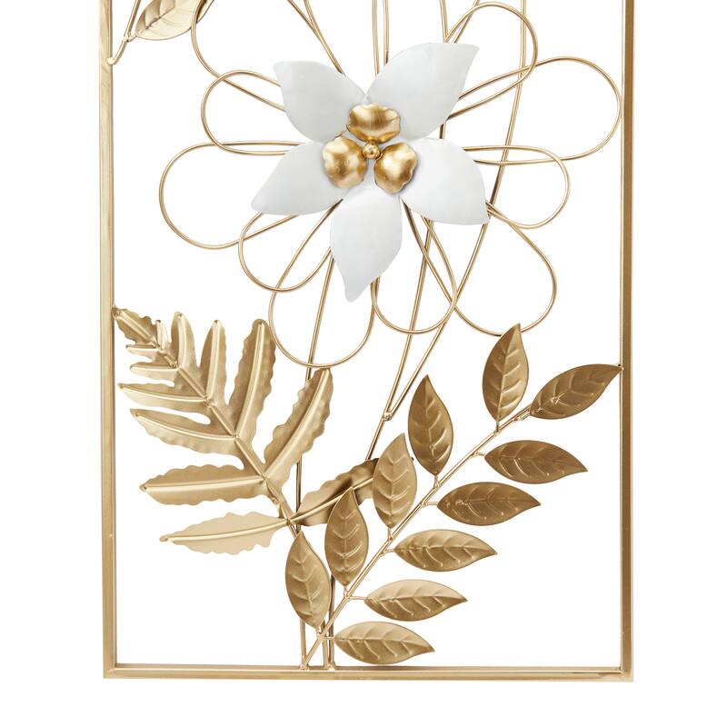 Metal Floral Wall Decor with Gold Frame - Set of 2 Gold - Roche River Decor