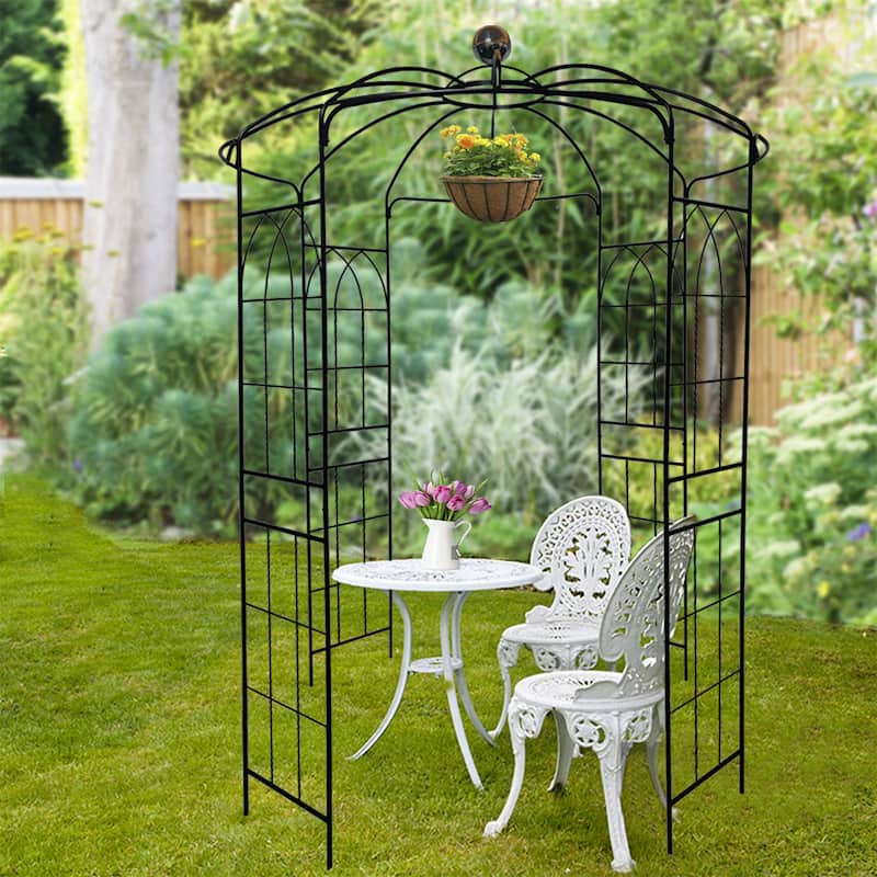 Black Garden Arch Birdcage Shape Pergola Pavilion - Black