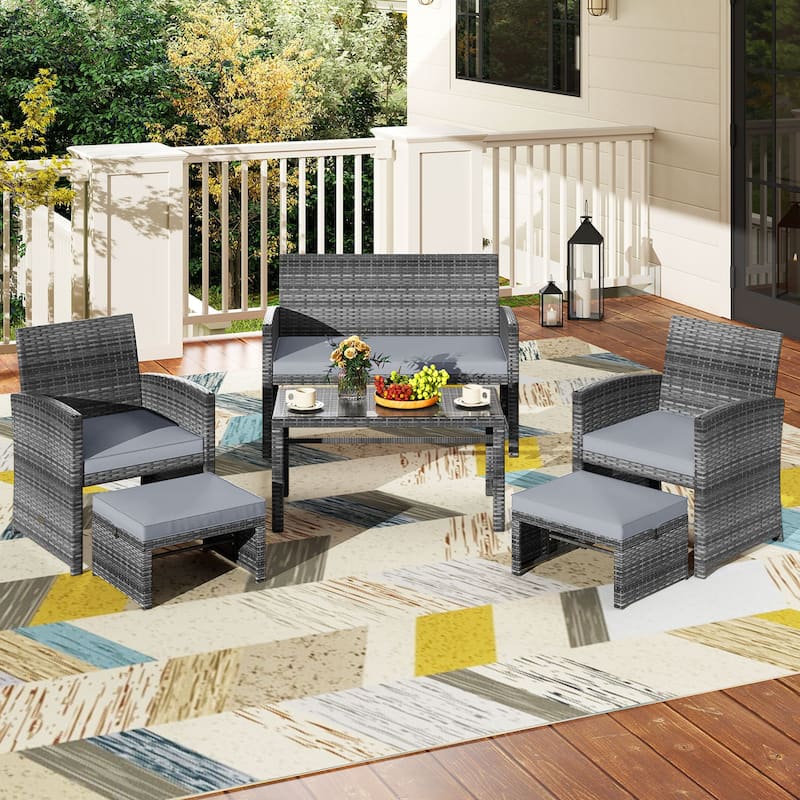 Costway 6PCS Patio Furniture Set Outdoor Sectional Conversation PE - See Details