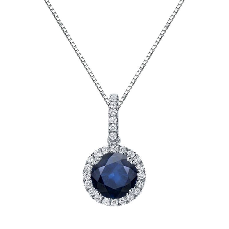 Auriya 14k Gold 2ctw Blue Sapphire Halo Diamond Necklace 1/4ct TDW - White