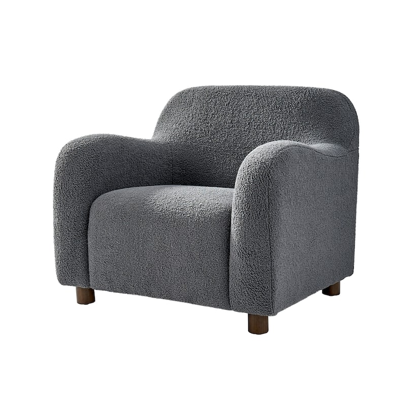 Wayne 35" Wide Boucle Upholstered Teddy Accent Chair with Solid Wood Legs by HULALA HOME