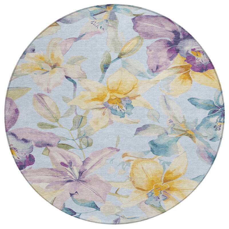 Machine Washable Indoor/ Outdoor Modern Floral Chantille Rug
