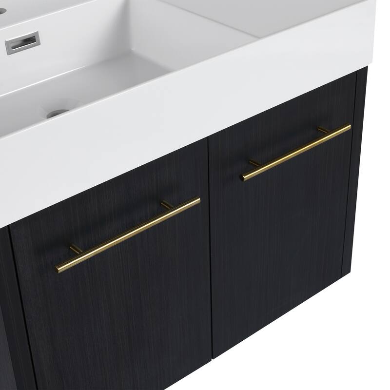 Wall mounted bathroom vanity with sink and storage shelf