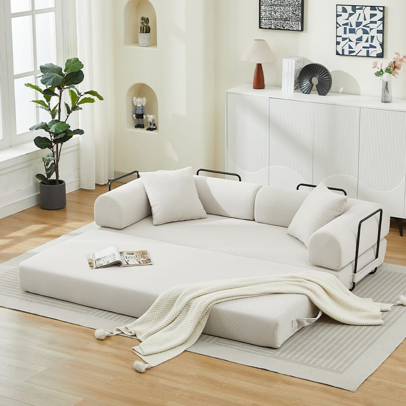 Folding Upholstered Sofa Bed, 78.5" Convertible Sleeper Sofa Bed with 2 Pillows, Fold Out Loveseat Couch, Futon Couch