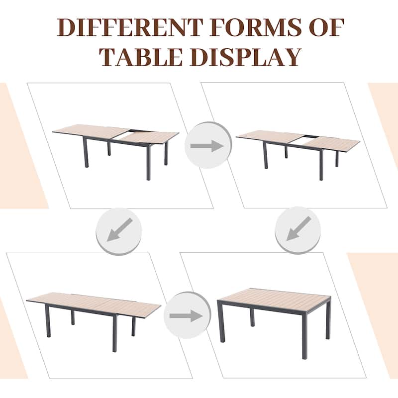 Outdoor Patio Dining Sets with PE Wicker Chairs and Extendable Aluminum Dining Table for 8 Persons