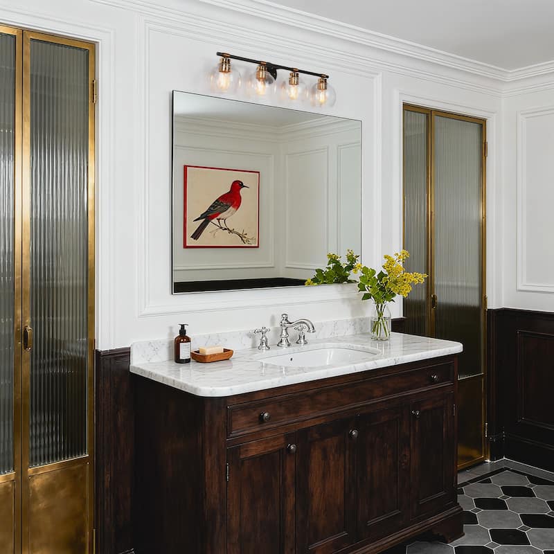 Iain Modern Black 3/4-Light Bathroom Vanity Lights Globe Seeded Glass Dimmable Wall Sconces