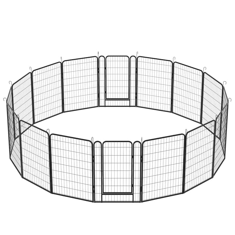 16 Panels Dog Fence Pet Heavy Duty Metal Playpen with door