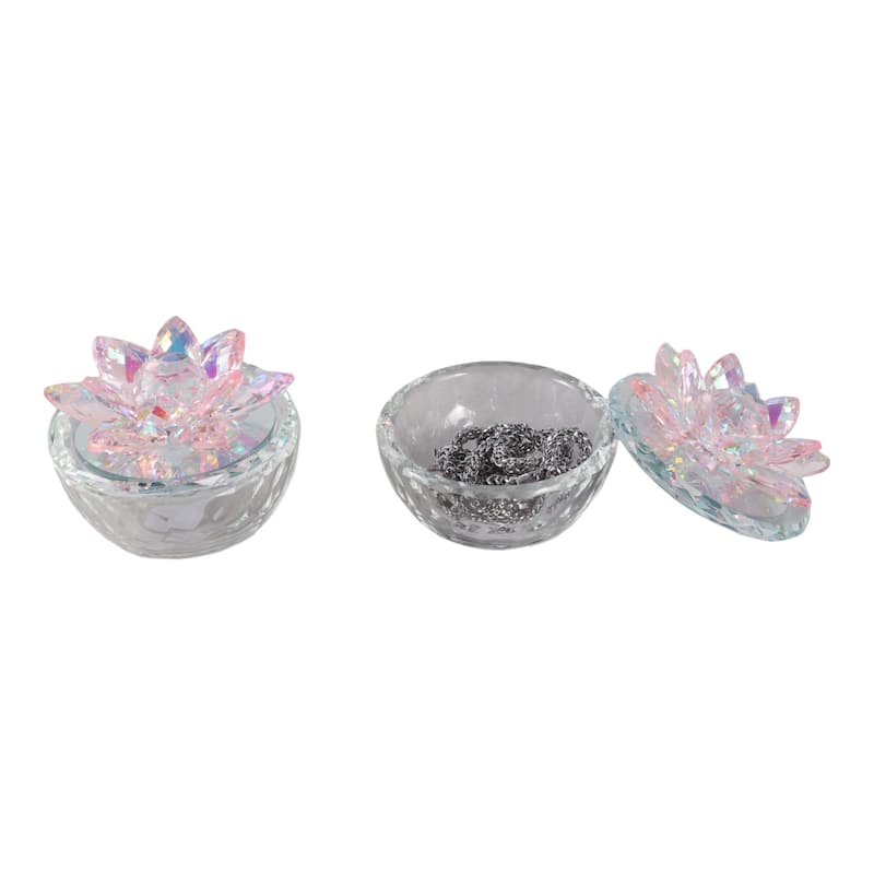 Decorative Rainbow Lotus Top Glass Trinket Dish for Jewelry and Keepsake Storage