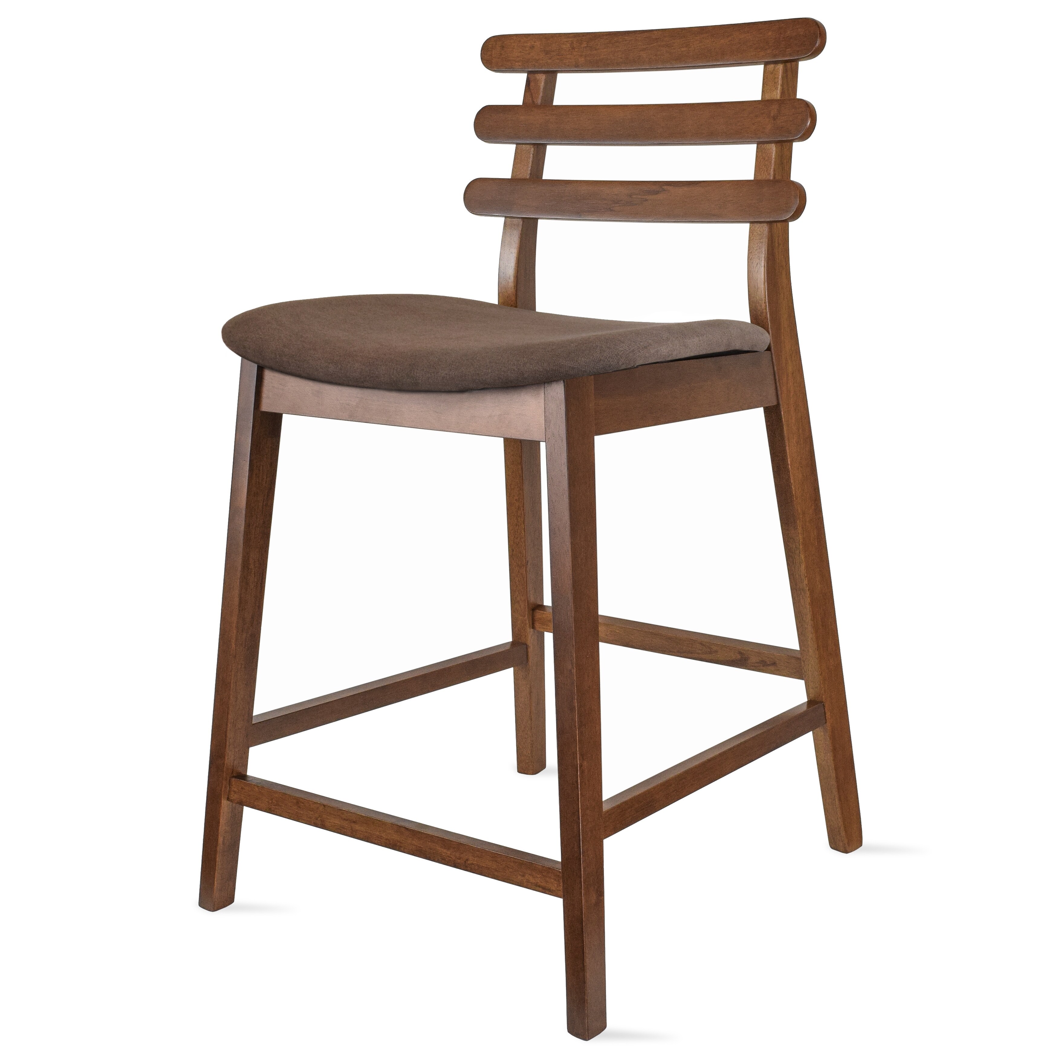 Set of 2 Counter Stools Open Back Medium Dark Wood Cushion Tall