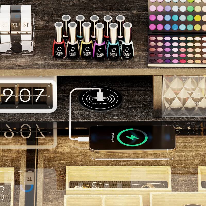 Makeup Vanity With LED Light and Charging Station