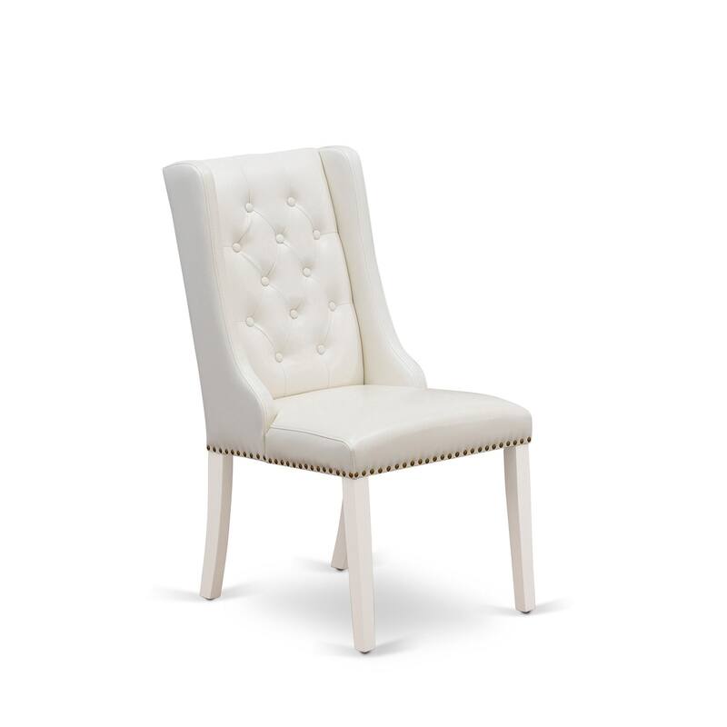 Mid Century Dining Chairs Set of 2, Light Grey Linen Fabric Button Tufted Back, Rubber Wood Legs
