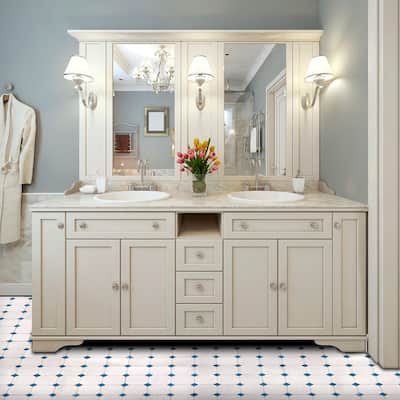 Contemporary Zellige Panels, 12" X 12" X 1/2", White - Night Blue Accents