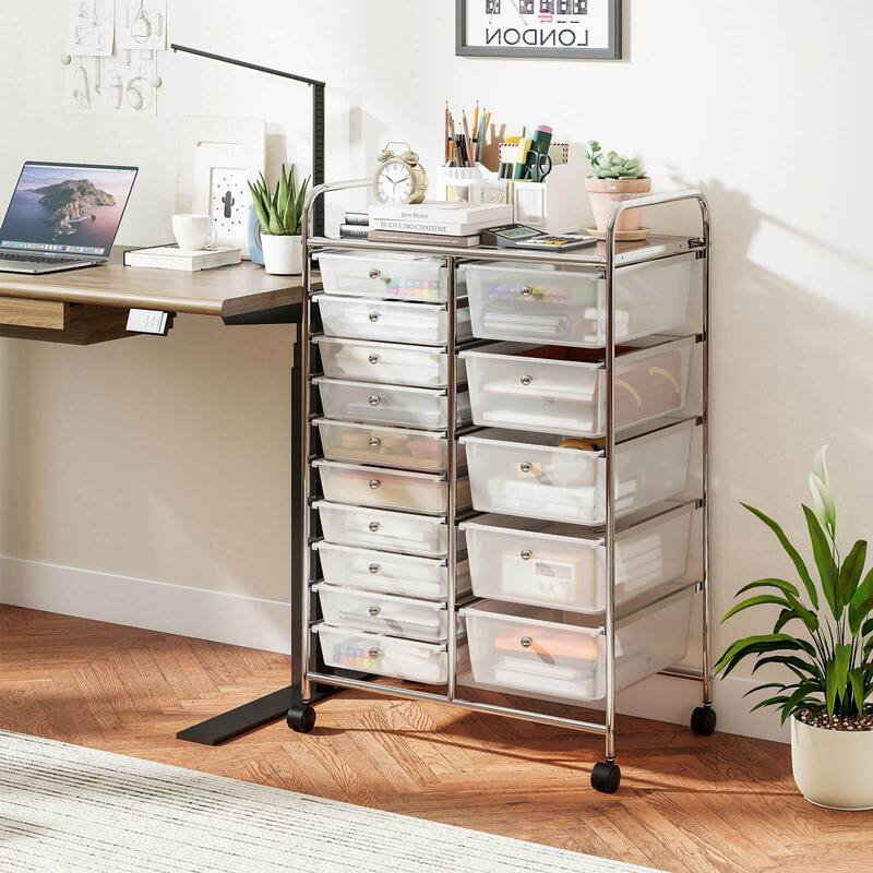 Costway 15-Drawer Trolley with Chrome Plated Metal Frame & Lockable - See Details