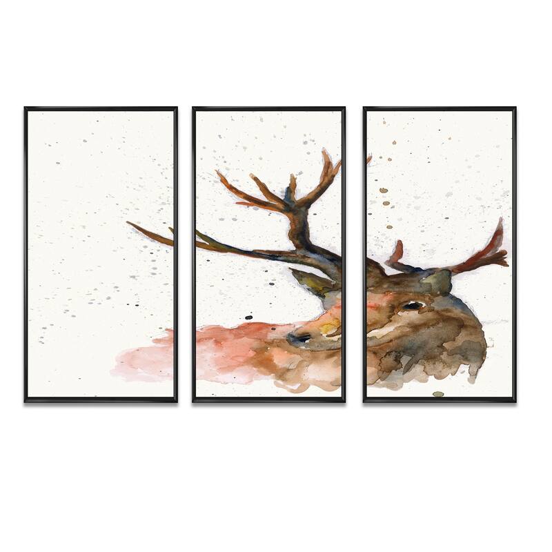 Designart "Deer on White" CottageAnimal Framed Wall Art Set of 3 4