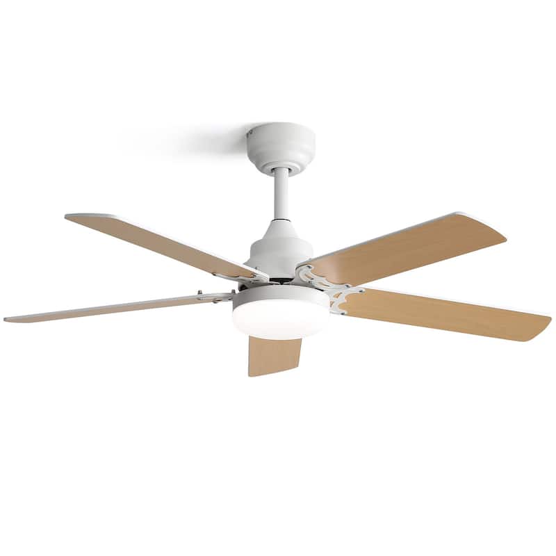 42“/52"/60"/48" Noiseless Walnut Wood Ceiling Fan with Remote Control, Integrated Light Optional